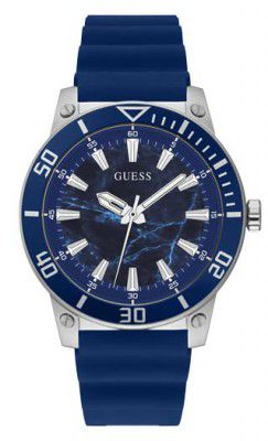 GUESS Mens 46 mm Quartz Blue Dial Silicone Analog Watch - GW0420G1