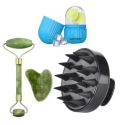 GUFFI Facial Massager Jade Roller & Gua Sha Tool Natural Himalayan Stone For Face Neck Healing Skin Wrinkles & Serum Application Hair Scalp & Ice Massager Combo Offer (Multy Coloured) By Easyshop...