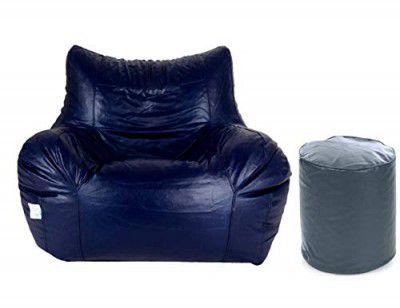 Gunj Jumbo Arm Chair & Footstool Combo Bean Bag Cover (Jumbo, Navy)