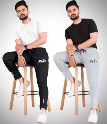 GURFLI  Pack of 2 Men Printed Blue, Grey Track Pants