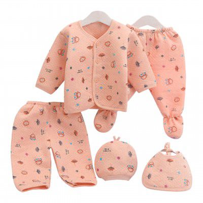 GURU KRIPA BABY PRODUCTS New Born Baby Winter Wear Keep Warm Cartoon Printed BABY Clothes 5 Pcs Sets Orange For 0-3 Months