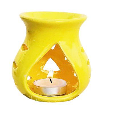 Gwan Ceramic Clay Candle Operated Aroma Burner|Oil Diffuser Coming with 1 Tea Candle (Colour Yellow)