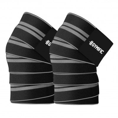 GYMIFIC Knee Wraps/Knee Stabilizer/Knee Bands/Knee Support for Sports, Squats, and Heavy Lifting | Washable Fabric (2 Meters Long, Set of 2) (GREY (SINGLE PCS))