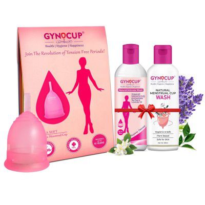 Gynocup Reusable Menstrual Cup for Womens Small Size Pink Color with Cleanser Wash -30ml And Intimate Wash 30ml(Combo)