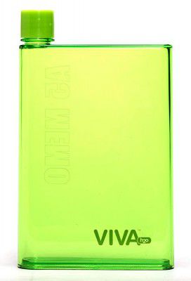 H2O Memo Water Bottle Flat Reusable by Celebration (Green)