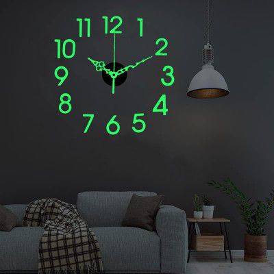 HAATIEME 12Pcs Number Radium Green Glow Sticker Wall Clock-Plastic Foam DIY Creative Abstract 3D Frameless Analogue with Plastic Mirror and Adhesive Stickers for Living 30Cm to 80Cm, Radium/Blue (P1)