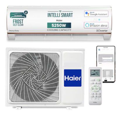 Haier 1.5 Ton 4 Star Triple Inverter Smart Split AC (5250 Watts, Copper, 7 in 1 Convertible, Cools at 60°C - HSU18K-PYFR4BN-INV, White)