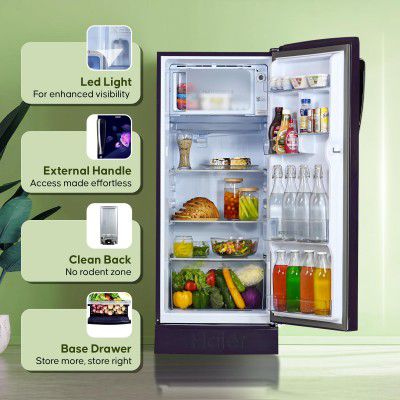 Haier 205 L, 5 Star, Direct-Cool Single Door Refrigerator with Base Stand (HED-215MRB-N, Marine Rose, Base Stand Drawer)