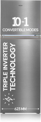 Haier 358 L Frost Free Double Door 3 Star Convertible Refrigerator (Inox Steel, HEF-363TS-P)