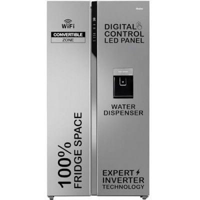 [Extra Rs 12500 OFF] Haier 596L Frost Free Side by Side Refrigerator with Water Dispenser ( HRS-682SWDU1, Shiny Steel)