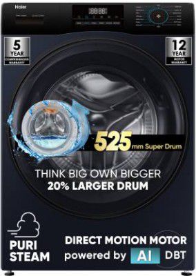[Extra ₹7500 OFF] Haier EFL80-IM12IBIEBK 8 kg AI with Inverter Motor, Puristeam and Refresh Function, Fully Automatic Front Load Washing Machine