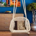 Halder Jute Regular Indoor Outdoor D Shape Hanging Swing Chair (Cotton, White, 150 * 65 * 72 cm)...
