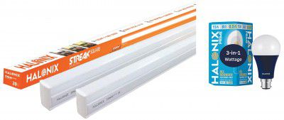 Halonix 20W Led batten tubelight (Pack of 2, cool day white) & All Rounder Base B22 15W,8W,0.5W Multi Wattage Led Bulb (Pack of 1, White & Yellow) Adjustable light