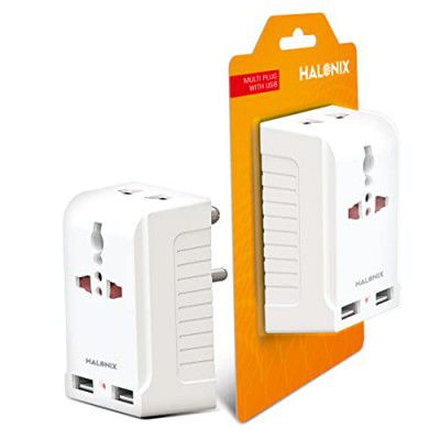 Halonix 6A Twin USB Charger & One 3 Pin Socket,Orange,MULTI PLUG EXT WITH USB
