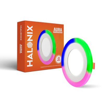Halonix Aura 6W+6W Multicolor Recessed downlighter| Switch On-Switch Off to Change Color Mode | Color- Pink,Green,Blue,White | Pack of 1