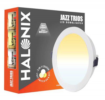 Halonix Dimmable 6W Jazz Multi-Color 3 in 1 Ceiling Light | Led Recessed Downlighter | Color-White,Off White,Yellow