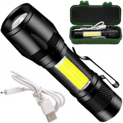 HALOZA 4Mode PowerFull_Led_Rechargeable Long Range Torch Up to1_Km With BackLight 6 hrs Torch  (Black, 10 cm, Rechargeable)