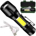HALOZA 4Mode PowerFull_Led_Rechargeable Long Range Torch Up to1_Km With BackLight 6 hrs Torch  (Black, 10 cm, Rechargeable)...