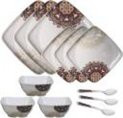 Hamlay Pack of 12 Melamin Hamlay Melamine Dinner Set Dinner Set  (Brown, White)