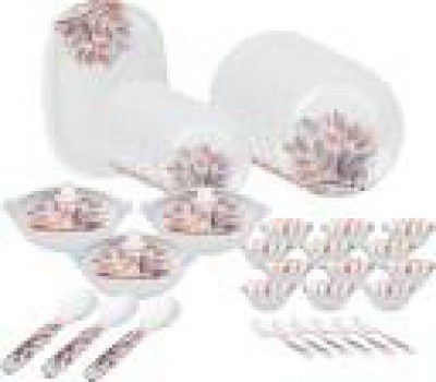 Hamlay Pack of 40 Melamin Abstract Dinner Set  (Beige, White)