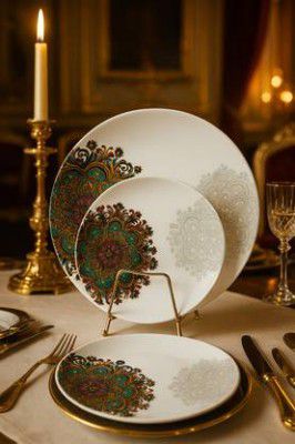 Hamlay Pack of 41 Melamin Dinner Set  (Green, White)