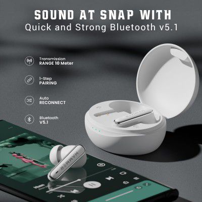 HAMMER Airflow Lit True Wireless Earbuds with Upto 20H Playtime (White)