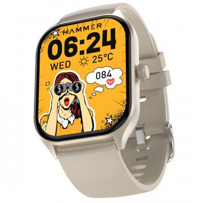 HAMMER Polar 2.01" IPS Always on Display, Advanced Bluetooth Calling Smart Watch, Dual Mode, Voice Assistant, Rotating Crown, Sleek Desgin, Sports Modes, 500 Nits Brightness, 240x296 PX (Ice Grey)
