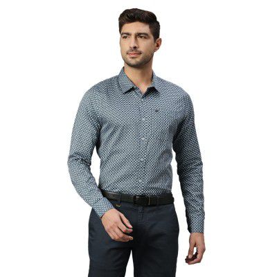 HammerSmith Men's Printed Slim Fit Cotton Formal Shirt with Spread Collar and Long Sleeves