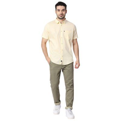 HammerSmith Men's Solid Slim Fit Cotton Casual Shirt with Spread Collar and Short Sleeves