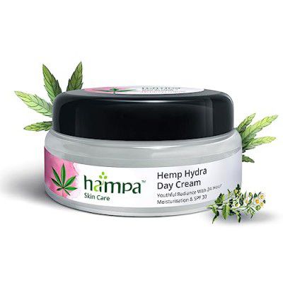 Hampa Hemp Hydra Day Cream with SPF 30, Youthful radiance with 24 hour hydration, with Hemp, PalmRosa, Chamomile, Red Algae Extract & CrystalHyal, No Harmful Chemicals, 50 ml
