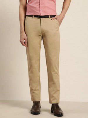 Hancock Men Beige Slim Fit Formal Trousers