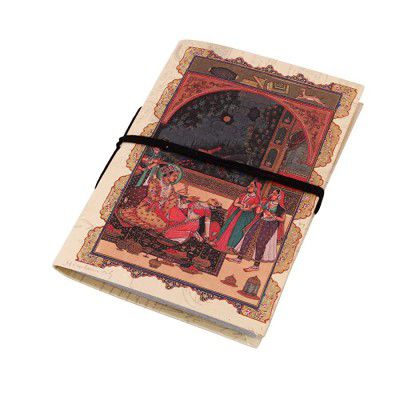 Hand Made Paper Memory Book, Note Book, Journal, Sketch Book with Historic Mughul Design on Cover 7.75 inch x 5.25 inch by Handicrafts Paraise