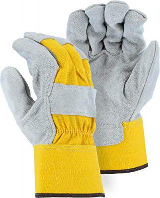 Hand Safety Split Cowhide Leather and Cotton Work Gloves Ideal for Welding, Construction, Gardening, Animal handling, Palm Work Glove Yellow, Pack of 1