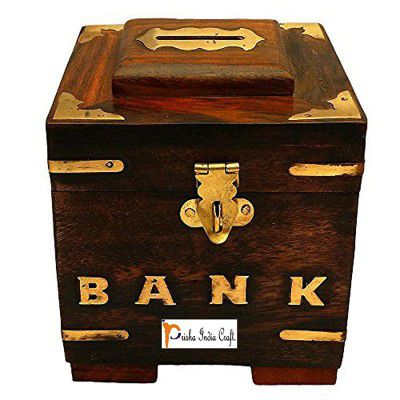 Handcrafted Wooden Money Box Safe Piggy Bank