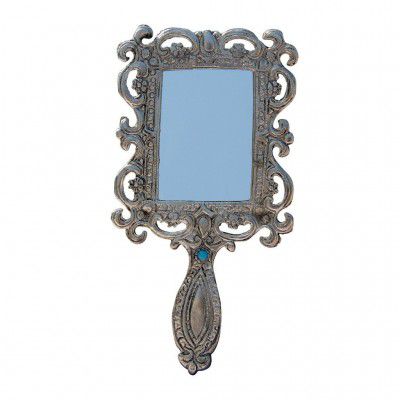 Handicrafts Paradise Aluminium Metal Hand Mirror (17.8 cm X 8.9 cm X 0.63 cm, Multicolor)