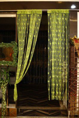Handloomwala 1 Piece Beautiful Heart String Sheer Curtain - 7 feet, Green