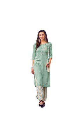 Haneet Collections Womens Long Embroidered Kurti with Plazzo, Rayon Kurti with Plazzo for Women