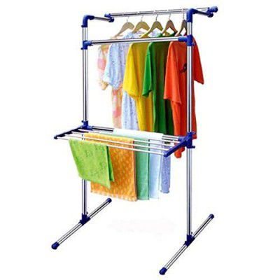 hanger Stainless Steel Portable Multifunctional Cloth Dryer Stand - (147x72x78cm, Blue)