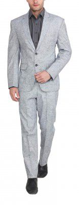 Hangup Men's Regular Fit Suit (Grey_Linen_Suit_36, Grey, Small)
