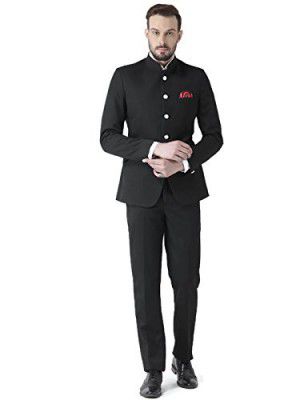 hangup Mens Synthetic Notch Lapel Suit (HGP_WhiteBttnBlackCS_40_White