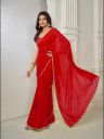 hanumant handwork Solid/Plain Bollywood Georgette Saree  (Red)...