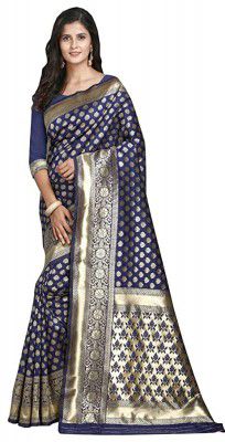 HanuShri Art Silk Floral Print Banarasi Saree with Blouse Piece