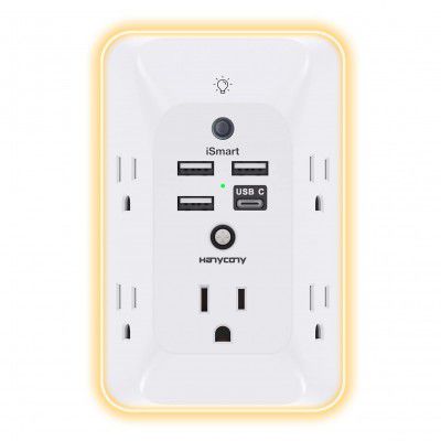 HANYCONY Outlet Extender with Night Light, Multi Plug Wall Charger