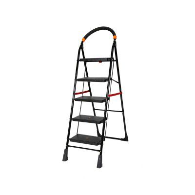 Happer Plastic Premium Foldable Step Ladder, Clamber, 5 Steps (Black & Orange)