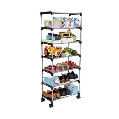 Happer Premium 6-Tiers Shoe Rack/Multipurpose Storage Rack with 4 Caster Wheels, Classic (Black & Silver)