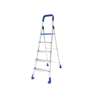 Happer Premium Foldable Aluminium Step Ladder, Clamber Pro, 5 Steps (Blue & Satin)