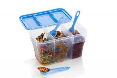 HAPPI Multipurpose Plastic 3 In 1 Masala Box for Kitchen (Blue)