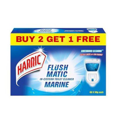 Happic Flushmatic In-Cistern Toilet Cleaner Blocks, Marine - 50 g (Pack of 10) | Toilet Flush Cleaner Balls