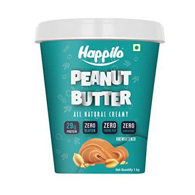 Happilo All Natural Unsweetened Peanut Butter Creamy 1Kg, Protein Rich, Roasted Peanuts, No Added Sugar