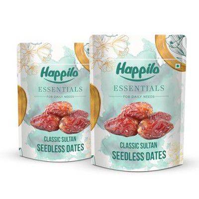 Happilo Essentials Classic Sultan Seedless Dates 500g (Pack of 2), Exquisite Taste and Texture, Rich in Nutrient, Vitamins, Minerals and Fiber
